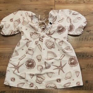 Vero Moda Cream and Brown Shell Print Mini Dress